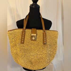 Michael Kors Yellow Woven Tote Bag